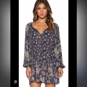 Free People Lucky Loosey Floral Long Sleeve mini Dress feminine bohemian casual